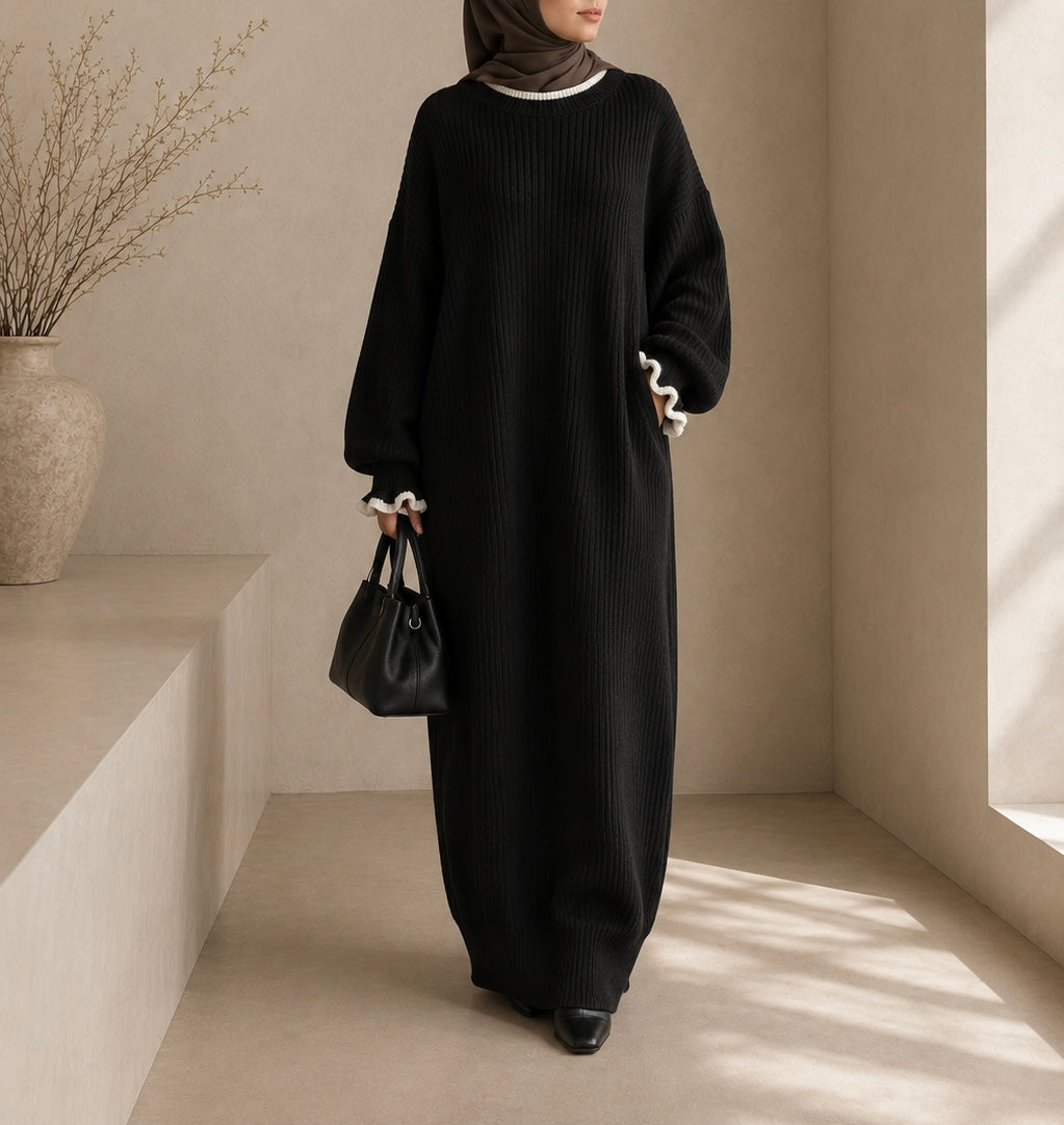 Layla Knit Abaya - Midnight