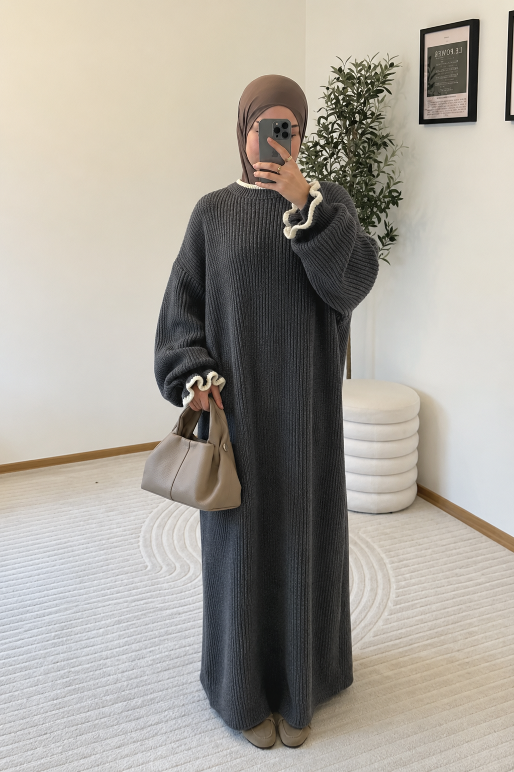 Layla Knit Abaya - Stone